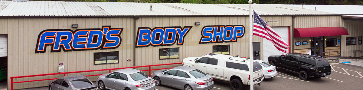 An exterior photo of the Fred's Body Shop